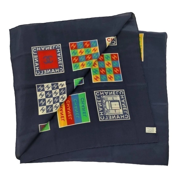 Chanel Multi-Color Signature Logo 100% Silk Square Scarf - Picture 3 of 15